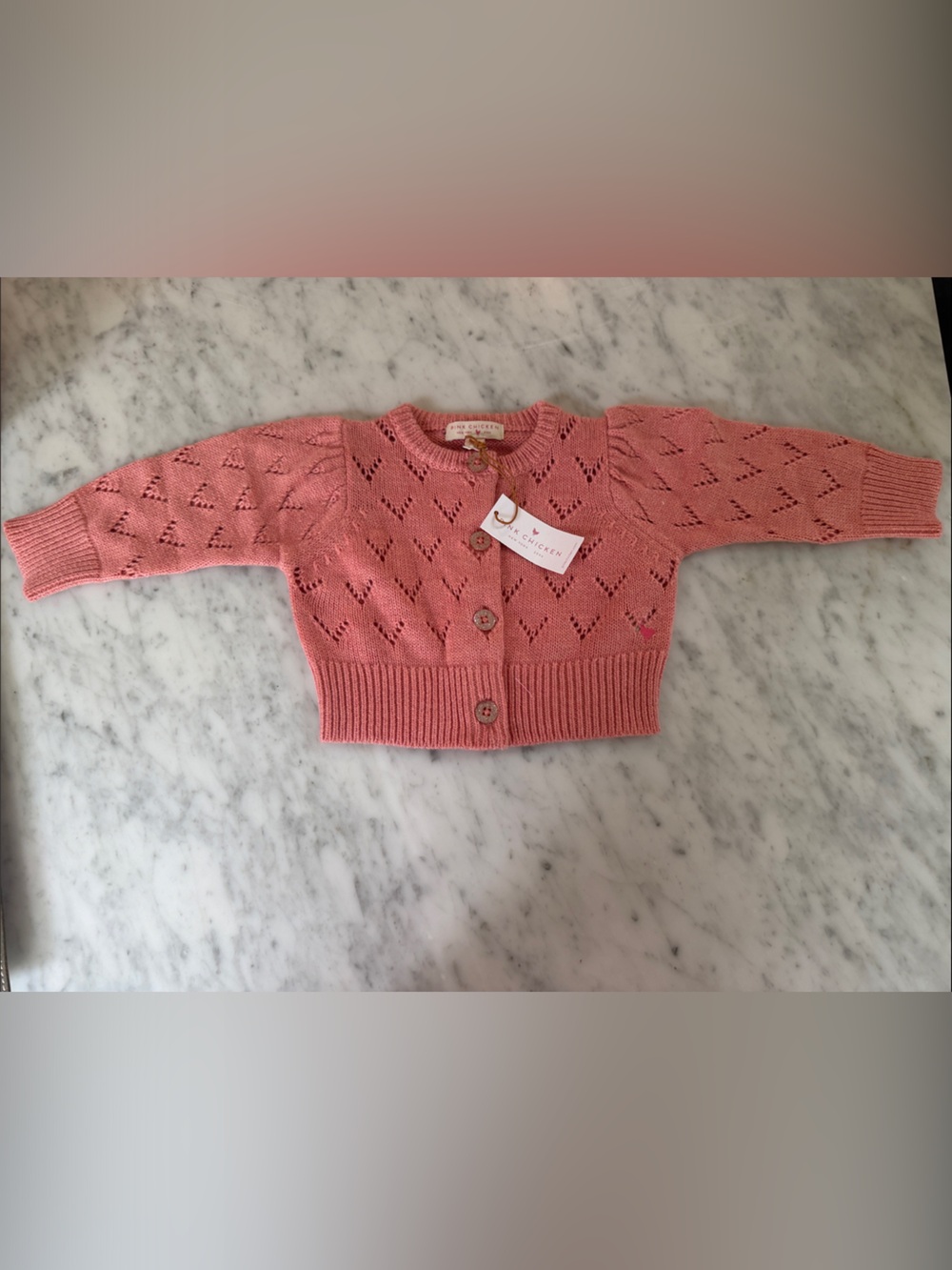 Pink Chicken Coral Openwork Knit Cardigan